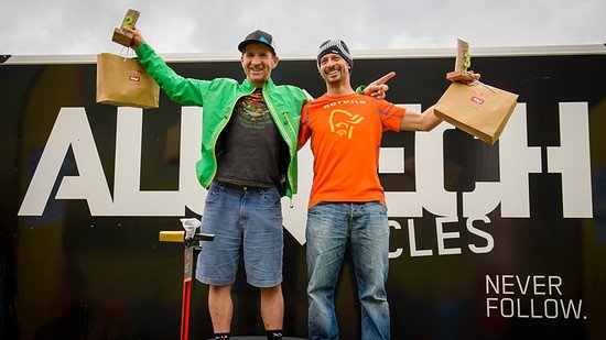 Podium der Herren - leider ohne Sieger: Stefan Herrmann auf Rang 2 - Manfred Stromberg auf Rang 3