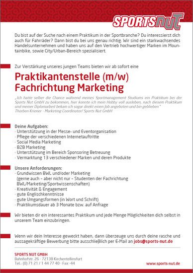 Stellenanzeige Praktikum