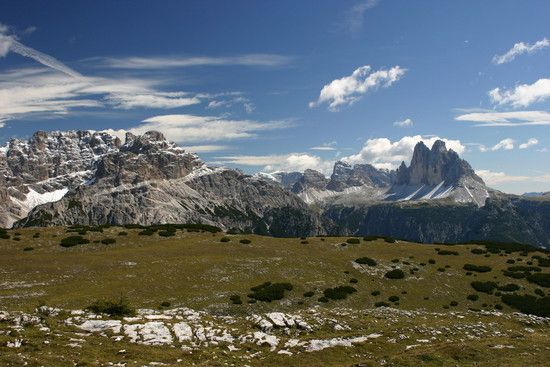 Aussicht vom Strudelkopf zu den 3 Zinnen