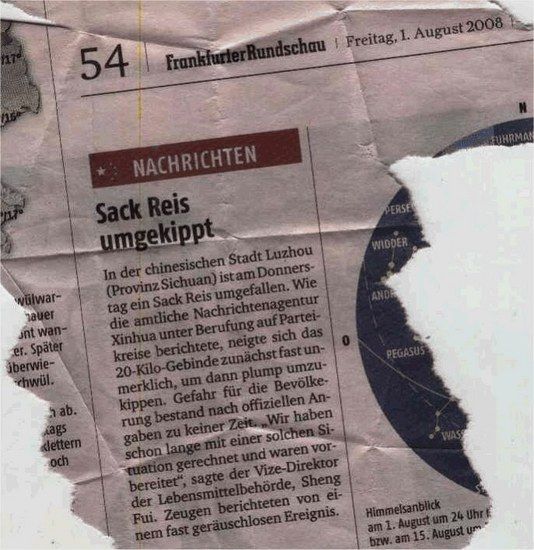 Sack Reis in China geplatzt