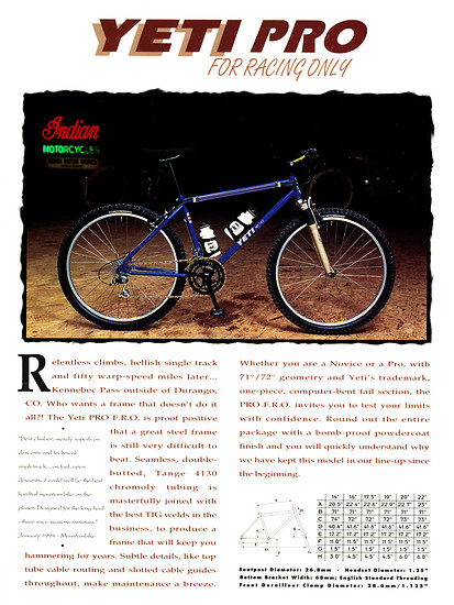 Yeti Cycles Katalog Pro FRO &#039;96