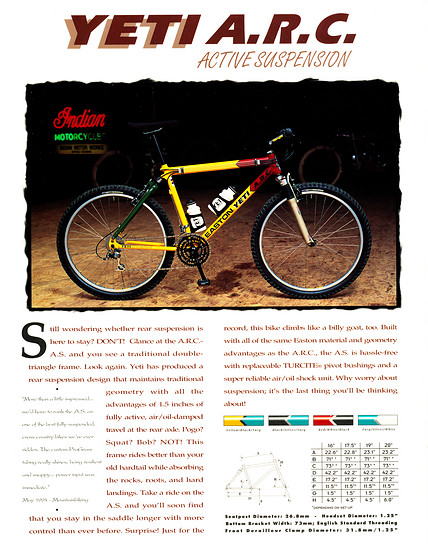 Yeti Cycles Katalog A.R.C. Active Suspension &#039;96