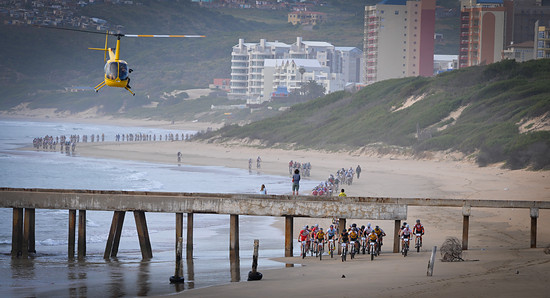 Riders shortly after the start in Mossel Bay Stage 4 DCM Cape Pioneer Trek 2011-0103