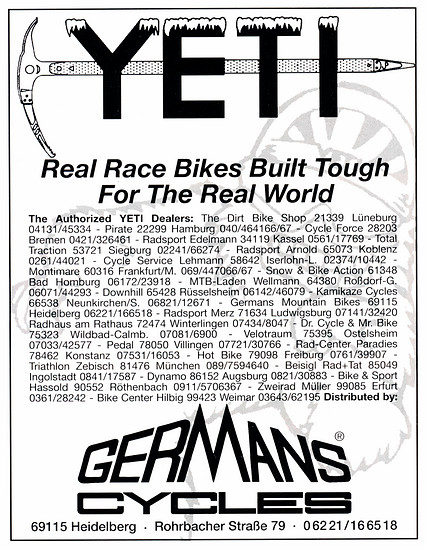 Yeti Cycles Werbung &#039;94