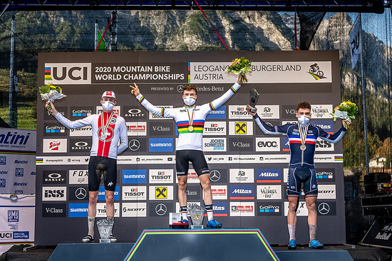 Lennart Krayer by Kuestenbrueck AUT Leogang WCh XCO MJ ceremony BaumannJ KrayerL MartinL